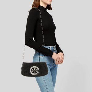 Tory Burch Logo Clutch w/Silver Crossbody Chain (Authentic, Like New)